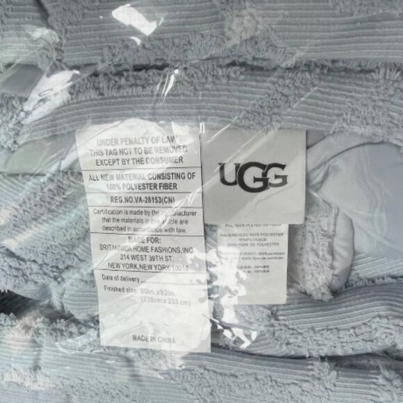 UGG Cinnia Full/Queen Comforter 3-Pc Set Textured Retro Clamshell Spa Blue NWT - Picture 8 of 8